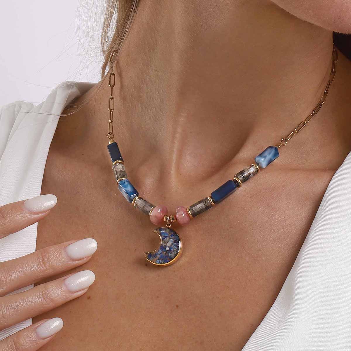 Colorful Resin Pendant Necklace Stainless Steel Chain Layered Women's Jewelry Accessories