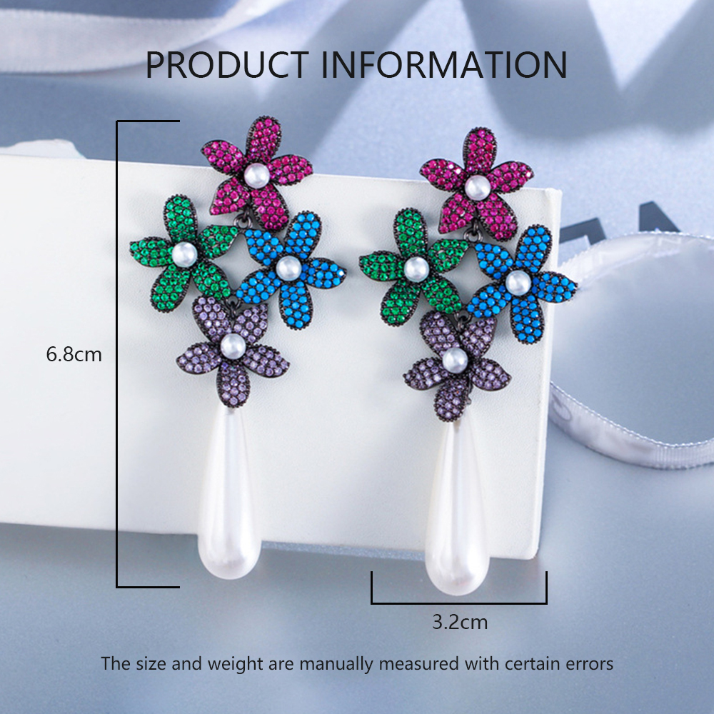 1 Pair Elegant Modern Style Classic Style Flower Inlay Copper Artificial Pearls Zircon White Gold Plated Drop Earrings