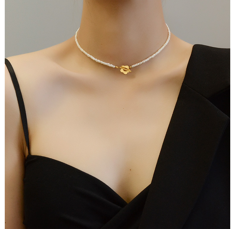 PVD Coated Real Gold Plated 18K Gold Flower 304 Stainless Steel French Style Waterproof Non Tarnish Choker