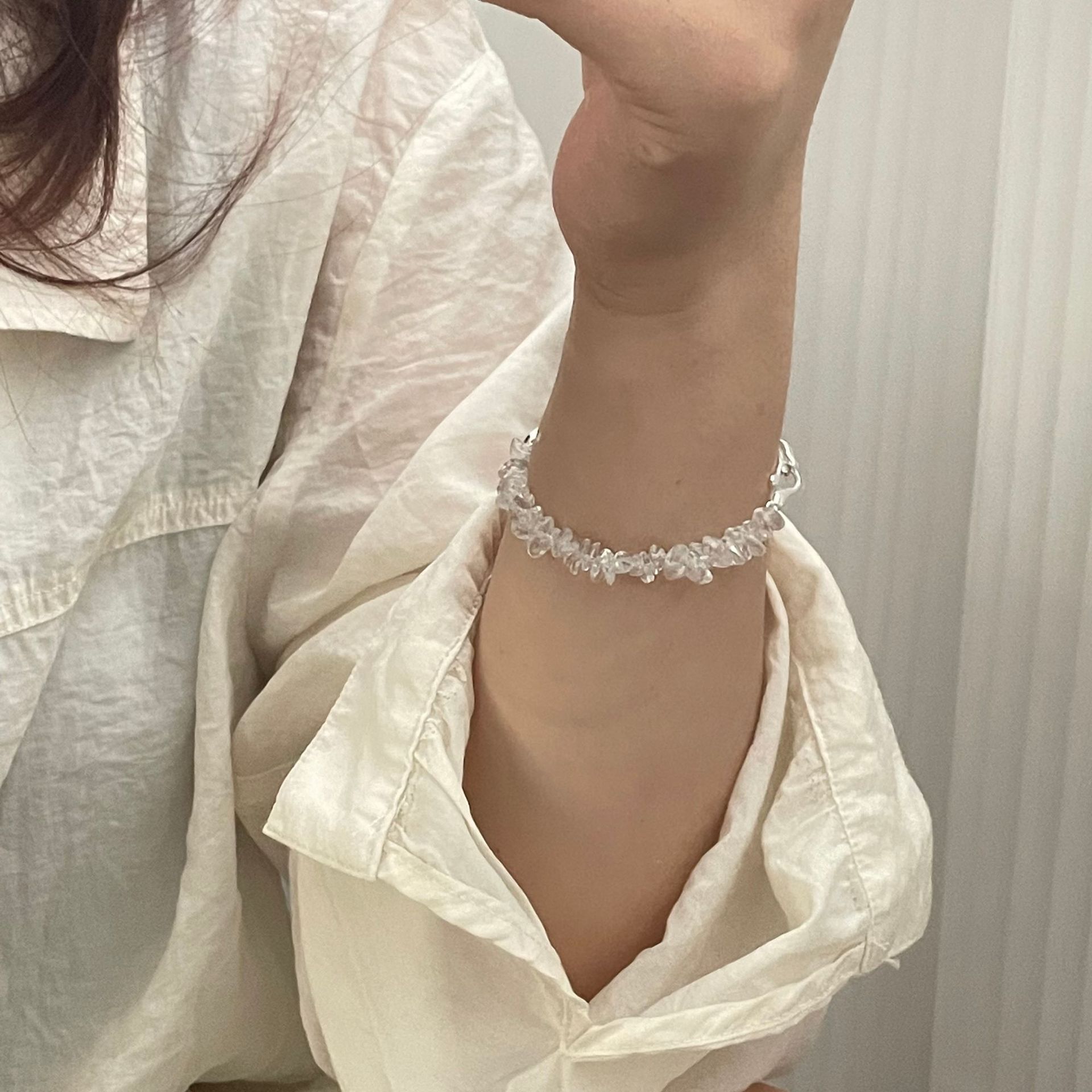 Seyna 925 Silver New Style Simple Fashion White Crystal Bracelet Geometric Pattern Irregular Electroplated Women's Jewelry