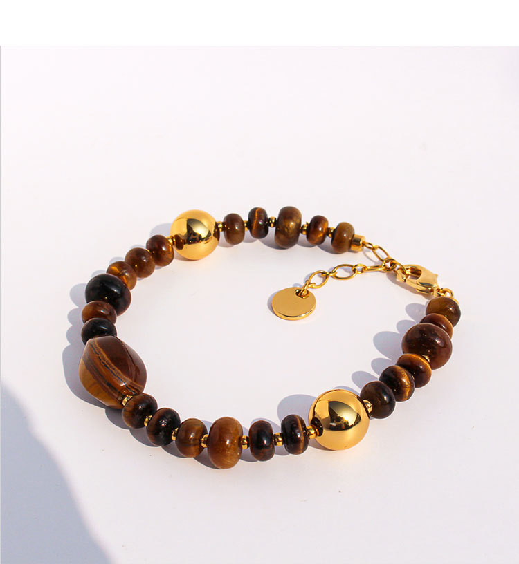 Original Design High-End Natural Tiger Eye Stone Gold Round Bead Necklace Bracelet Waterdrop Earring Set For Ladies Fashion Jewelry Accessories