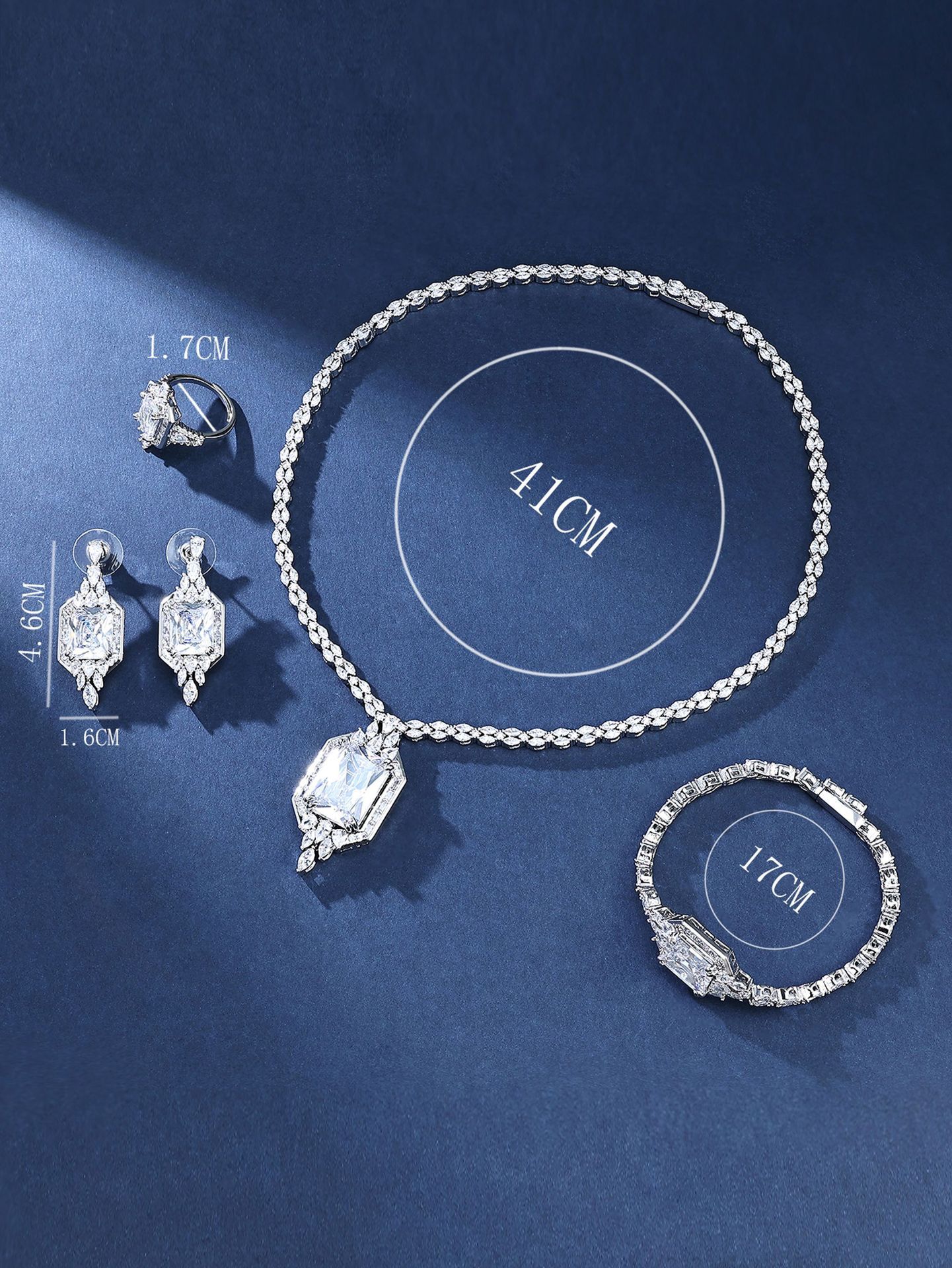Exaggerated Wedding Jewelry Set Luxury Original Design Diamond Shape Necklace Bracelet Earrings Ring Couple Matching Accessories