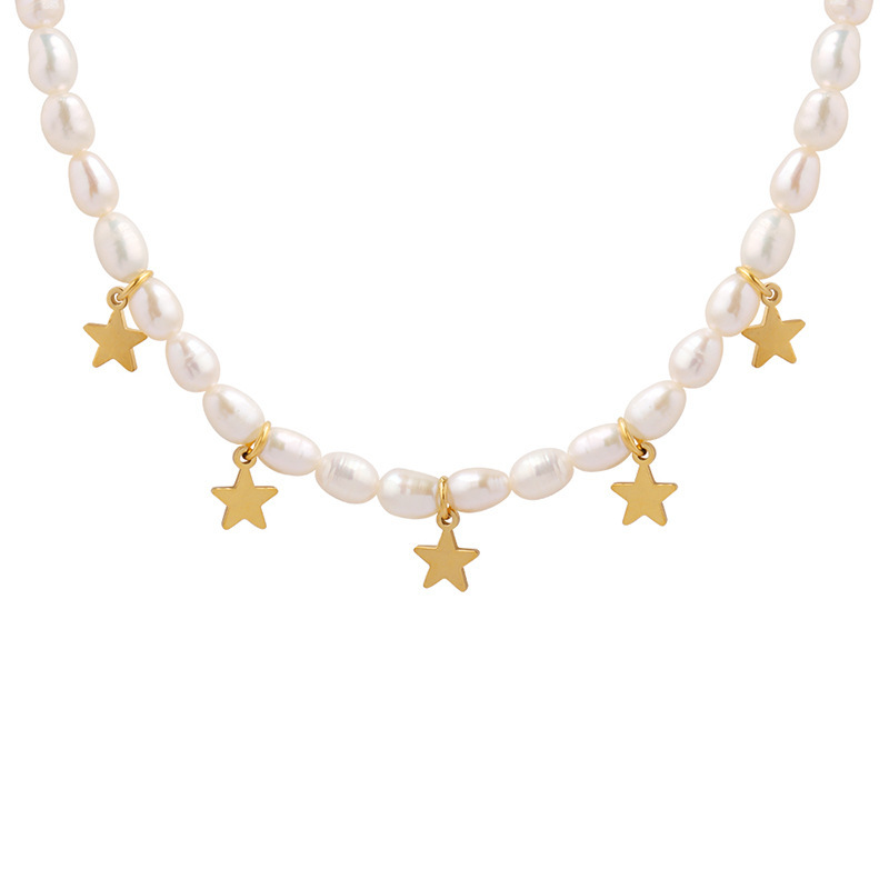 Fashion Star Pearl Titanium Steel Necklace
