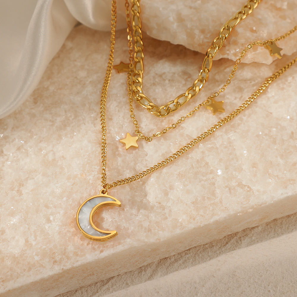 Wholesale Jewelry Fashion Star Moon 304 Stainless Steel Plating Stainless Steel Necklaces