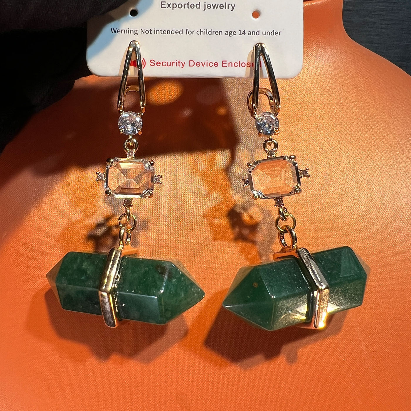 Natural Stone Earrings Green Dongling Simple  Original Copper Embedded Zircon Fashion Personality Creative Earring Accessories For Women