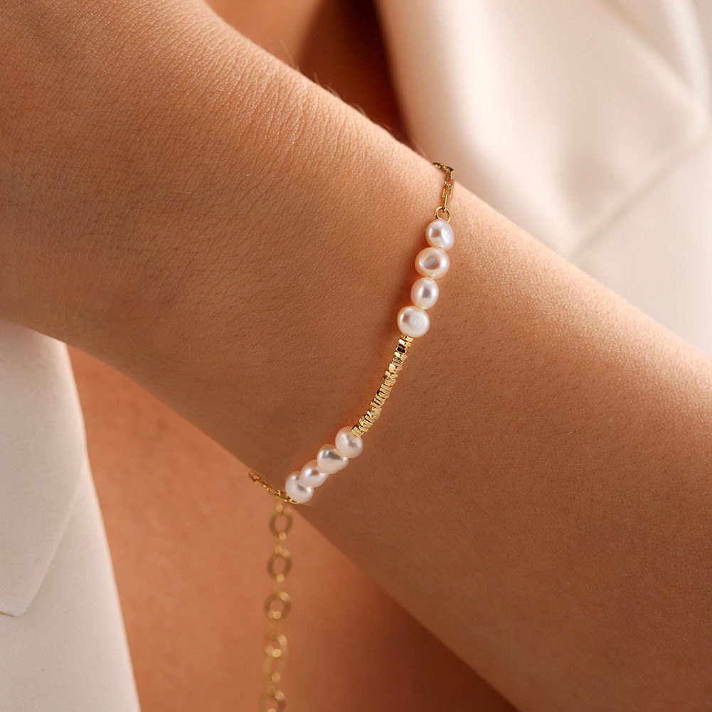 Freshwater Pearl Sterling Silver Geometric Plated Freshwater Pearl Chain Elegant Simple Style Classic Style Plating Bracelets