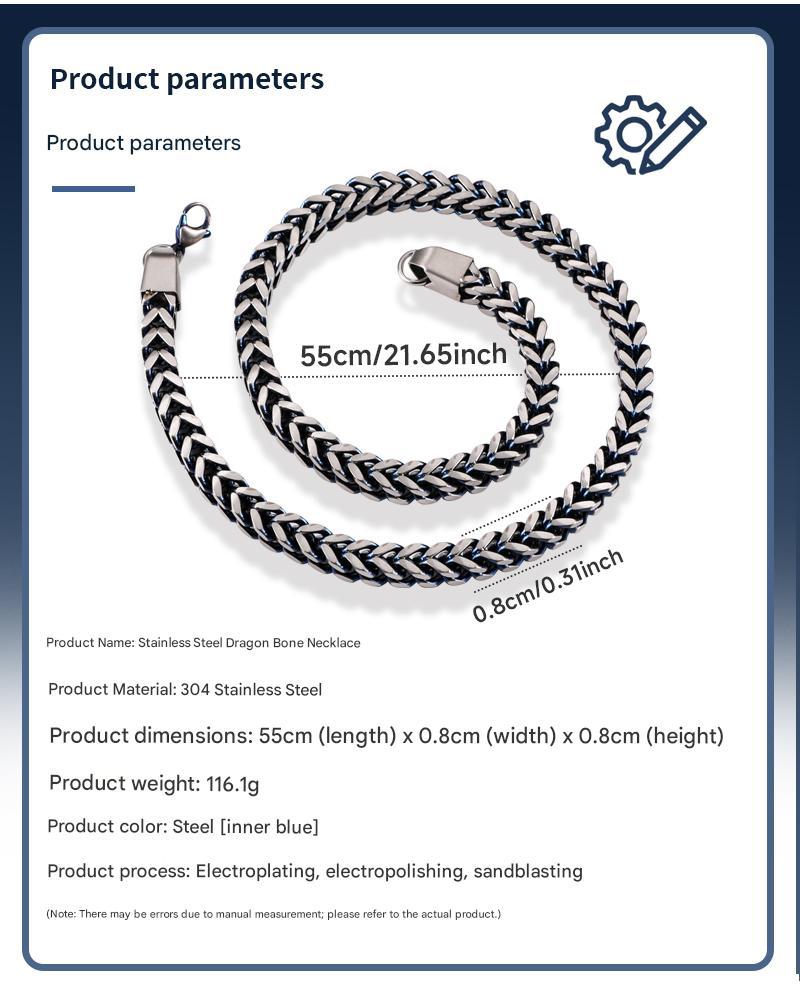 304 Stainless Steel Spliced Tassel Thick Chain 8MM Dragon Bone Necklace Men's Bold Trendy Straight Hair Accessories Wholesale