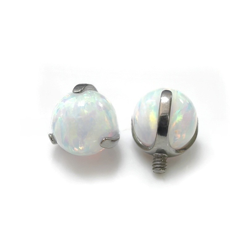 F136 Titanium Opal Ball Ear Studs Three Prong Set Round Ball Piercing Jewelry Accessories Tongue Rings Unisex Wedding Birthday