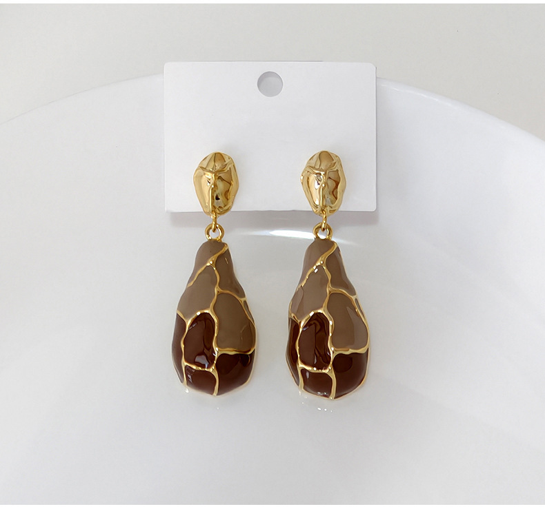 Fashionable Vintage Striped Drip Glaze Earrings For Women French Style Cracked Pattern Puzzle Drop Earrings Water Pattern Accessories