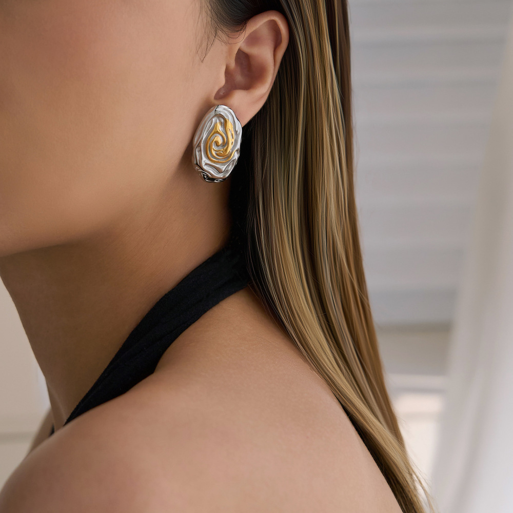 Fashionable Geometric Bohemian Earring Set Titanium Steel Gold Plated Silver Contrast Color Ladies Elegant Style Jewelry Accessories