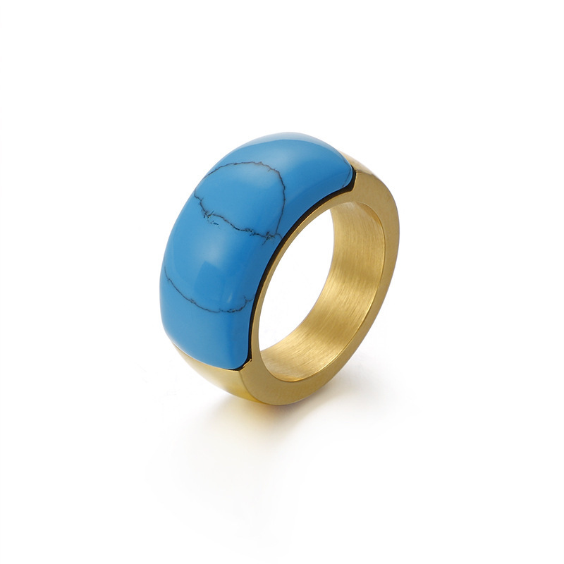 Fashion Geometric Titanium Steel Inlay Turquoise Rings