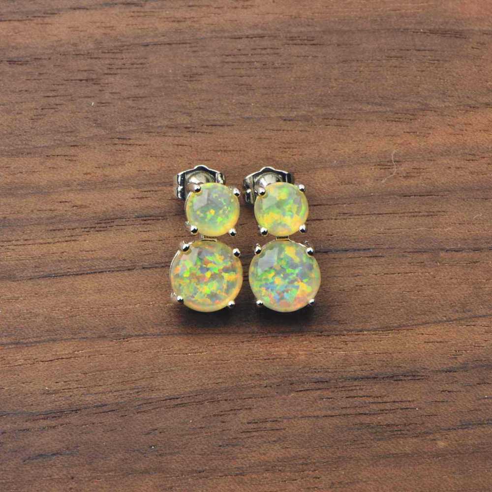 Cute Girl's Blue Opal Round Earrings Bohemian Style Flower Print Copper Jewelry Simple Craftsmanship Elegant Fashion Accessories