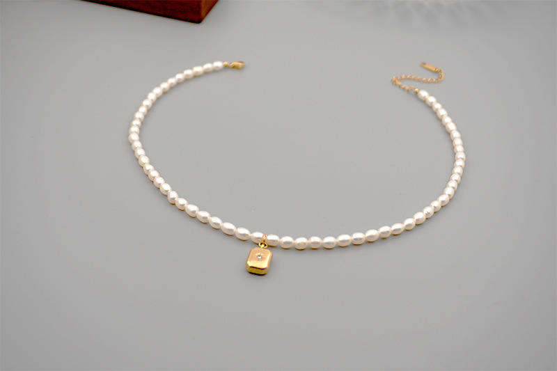 Gold Titanium Steel Water Drop Necklace Freshwater Pearl Retro Collarbone Chain Women's Jewelry Accessories