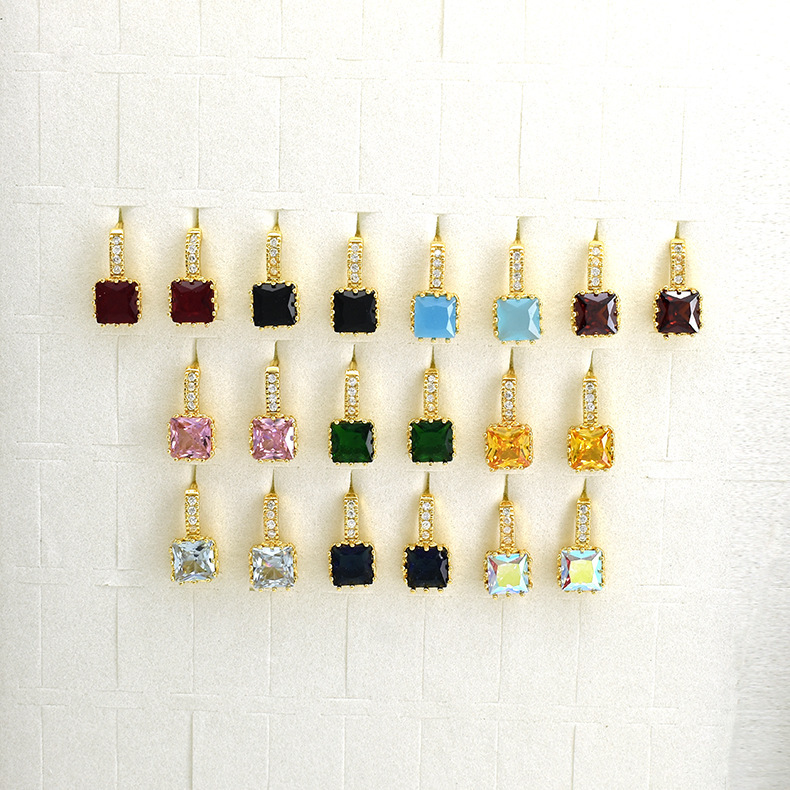 1 Pair IG Style Geometric Inlay Copper Zircon Earrings