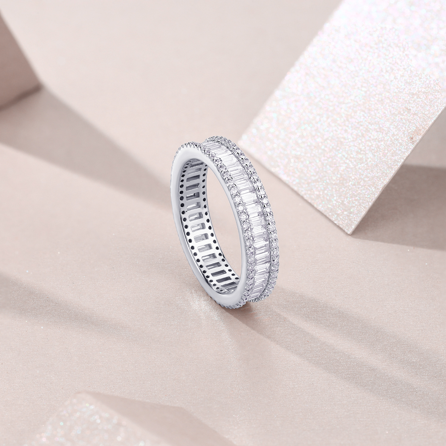 925 Sterling Silver Moissanite Geometric Rings GRA Certificate