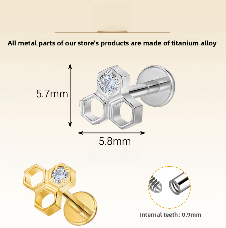 Titanium Alloy Hexagonal Honeycomb Earrings Body Piercing Lip Tongue Jewelry Women's Fashion Simple Style Geometric Pattern