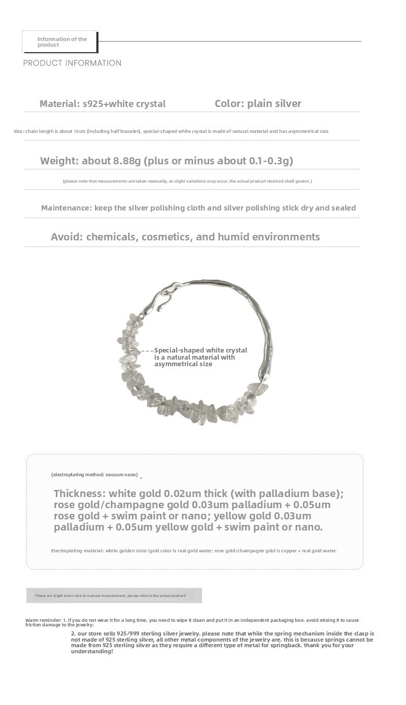 Seyna 925 Silver New Style Simple Fashion White Crystal Bracelet Geometric Pattern Irregular Electroplated Women's Jewelry