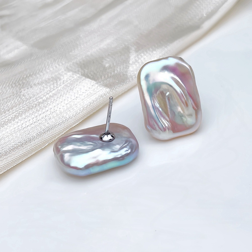 Baroque Style Pure Silver Earrings And Ring Set With Freshwater Pearl Square Design For Women Luxury Personality Jewelry Accessories