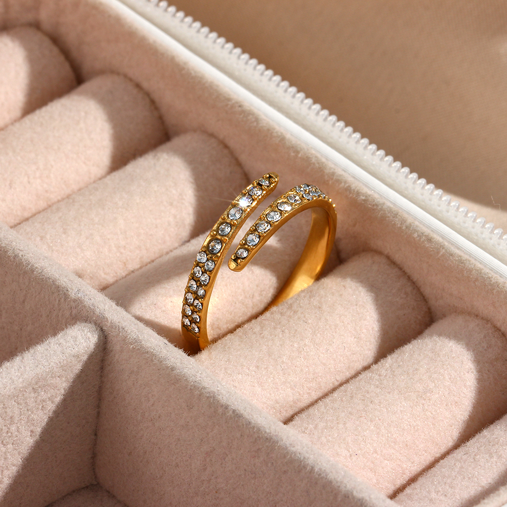 PVD Coated Real Gold Plated 18K Gold Geometric 304 Stainless Steel Fashion Waterproof Non Tarnish Open Ring