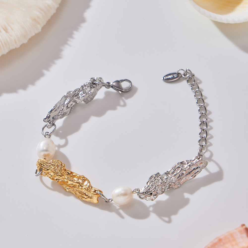 Freshwater Pearl Irregular Heavy Craft Accessories Bracelet Necklace Stainless Steel 18k Gold Plated  Style Exaggerated Jewelry