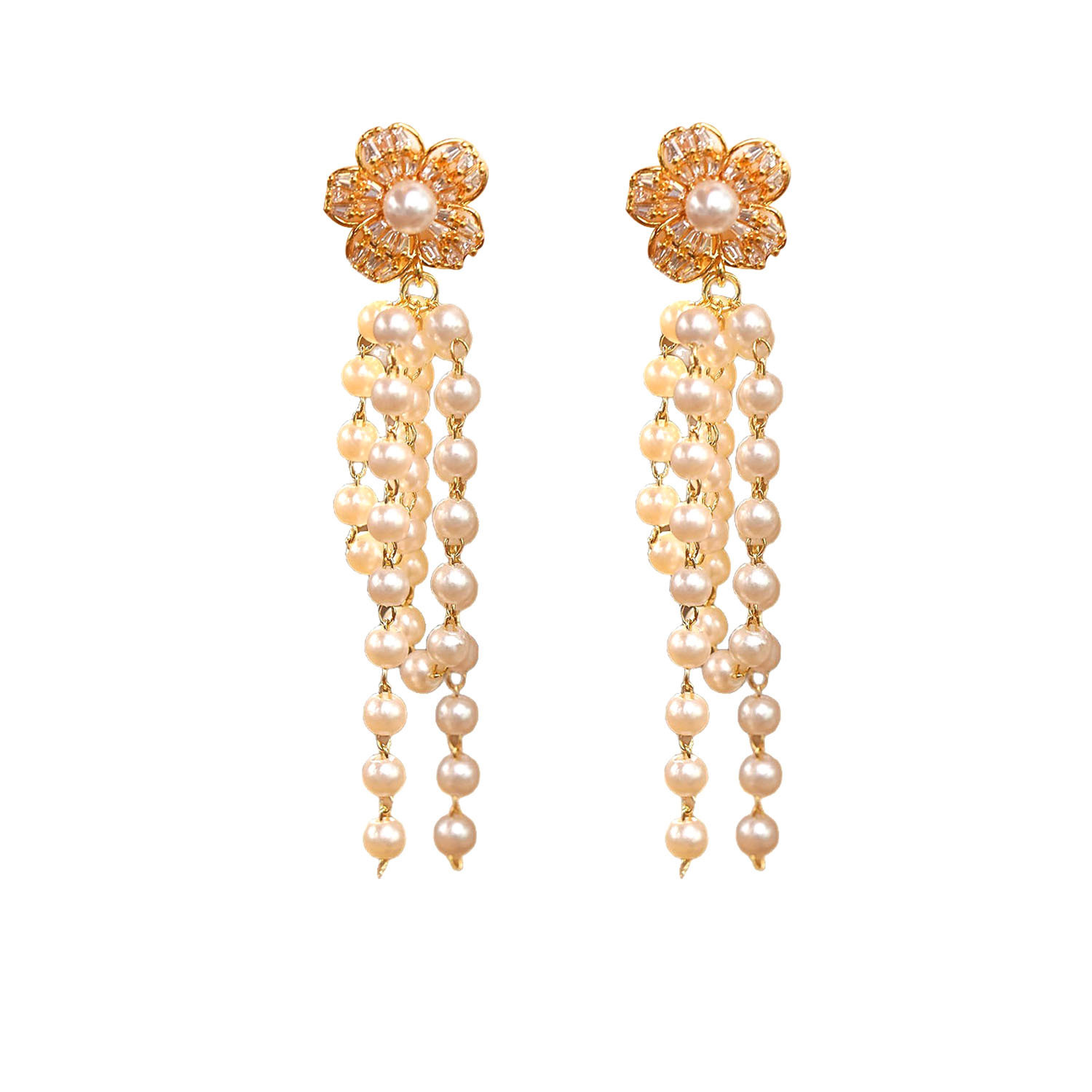 Fashionable Long Pearl Earrings S925 Silver Needle Tassel Drop Earrings New Trendy Jewelry Accessories Women's Geometric Pattern Bohemian Style