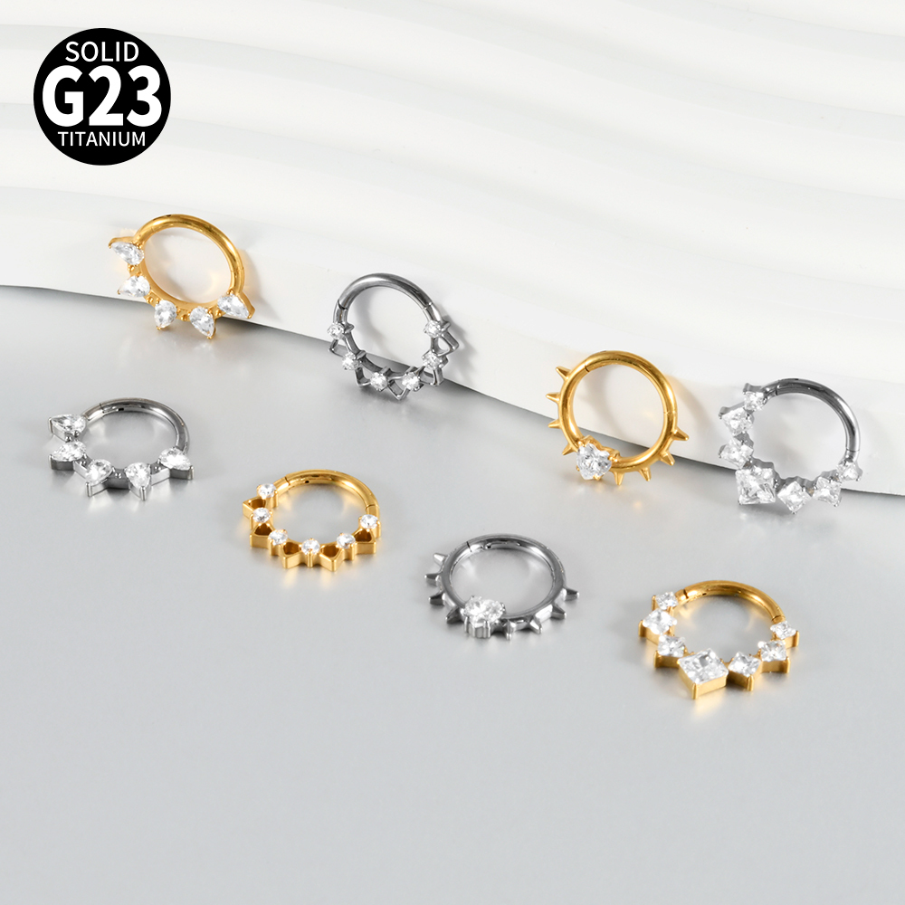 Fashion G23 Titanium Zircon Horse Eye Earrings Split Ring Heart Shape Trendy Accessories Split Ring Nose Ring Piercing Jewelry 16G