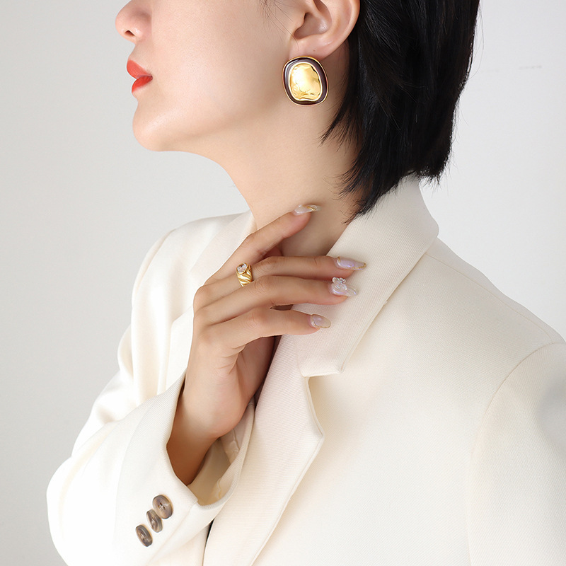 PVD Coated Real Gold Plated 18K Gold Irregular 304 Stainless Steel Retro Waterproof Non Tarnish Ear Studs