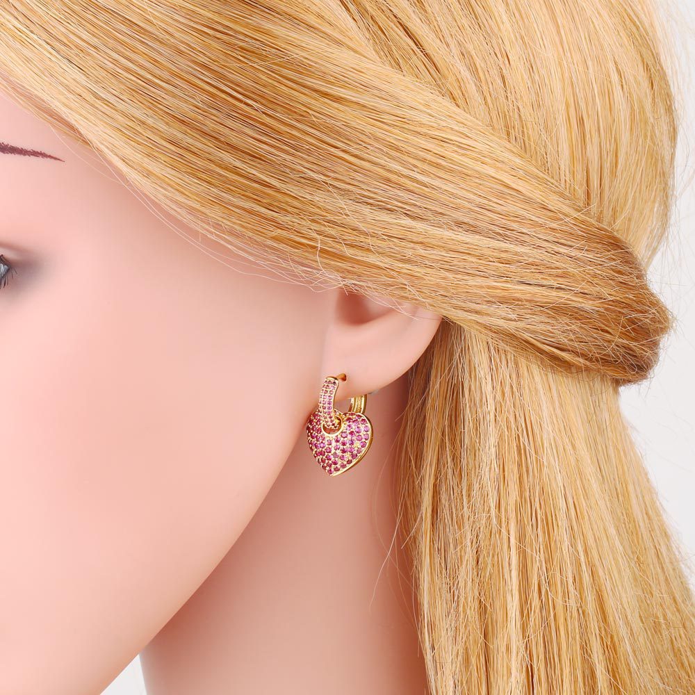 Fashion Micro-inlaid Color Heart-shaped Zircon Copper Earrings