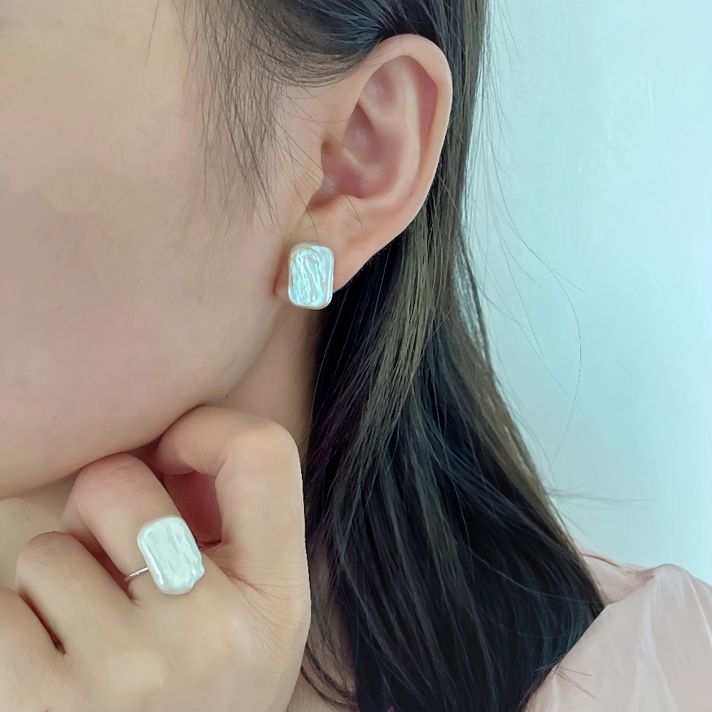 Baroque Pearl Earring Set 925 Sterling Silver Elegant Women's Jewelry Accessories Versatile Summer Fashionable Dangle Studs
