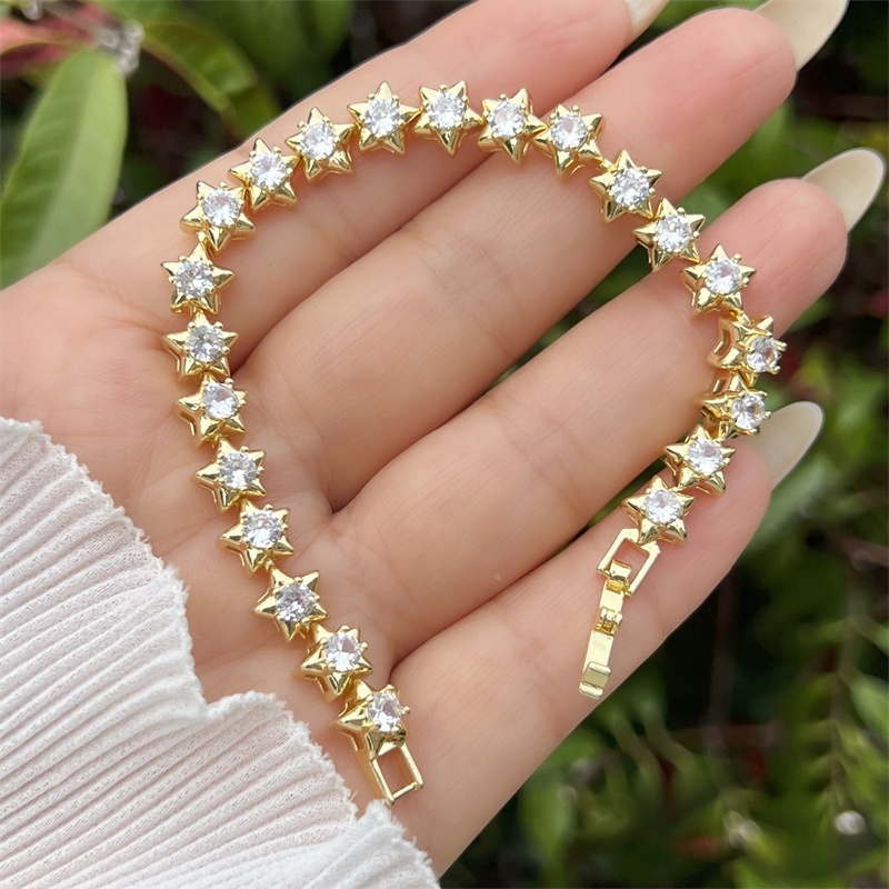 Classic Elegant Style Colorful Zircon Bracelet Fashion High-end Copper Plated 18K Gold Versatile Daily Wear Star Vacuum Plating (Furnace)