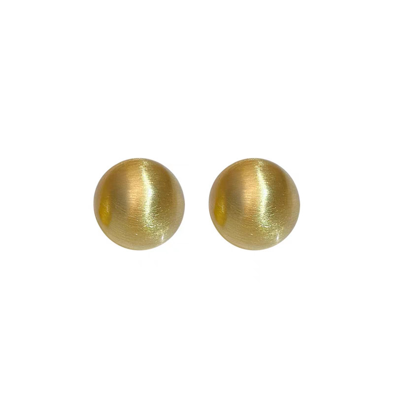 925 Silver Needle Earrings Copper Plated Matte Brass Round Ball Elegant Simple Versatile Geometric Pattern Women's Jewelry Accessories