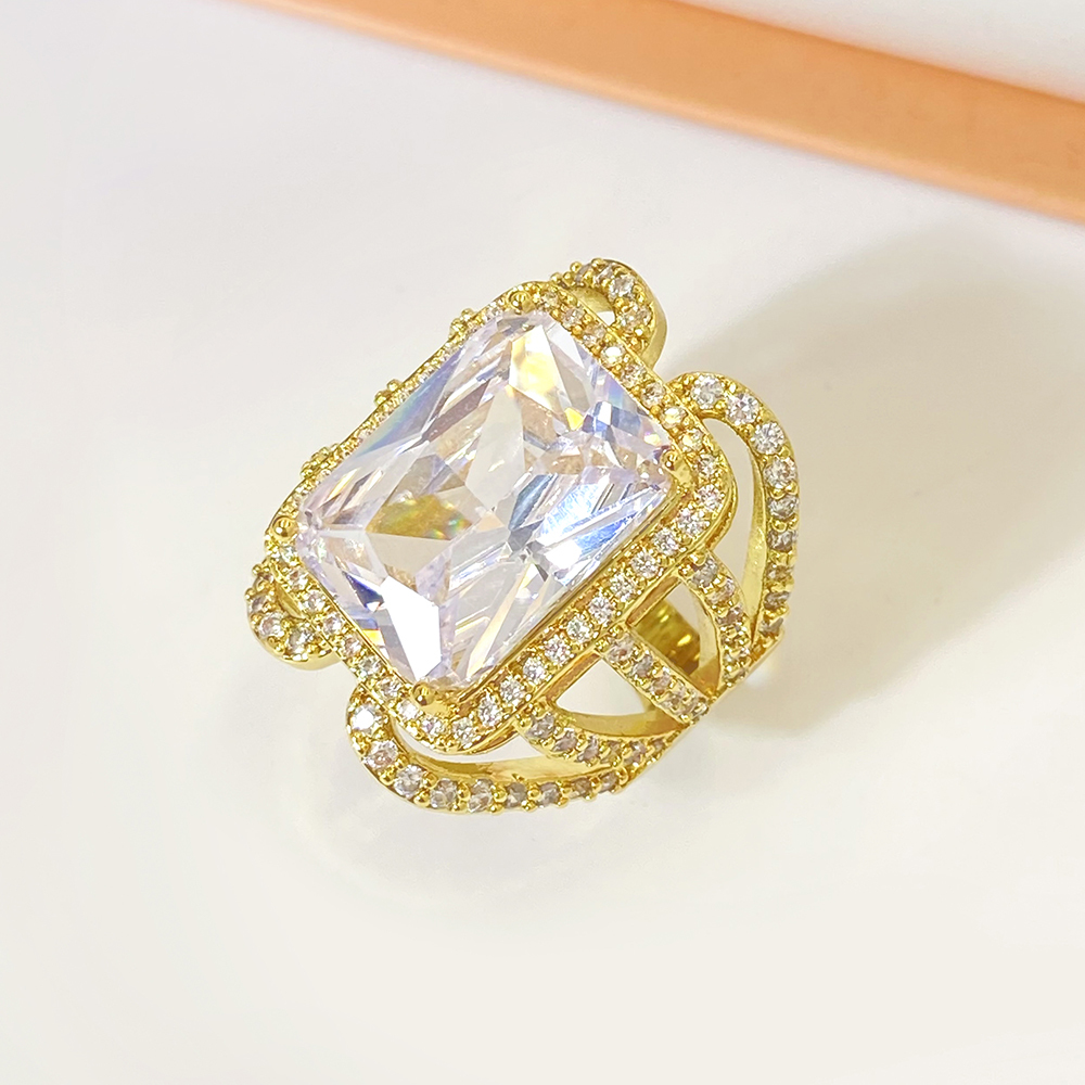 Luxury Super Large Princess Rectangular Ring Copper Plating 18K Jinhao Full Diamond Zircon Women's Bracelet Full Diamond Design Exquisite