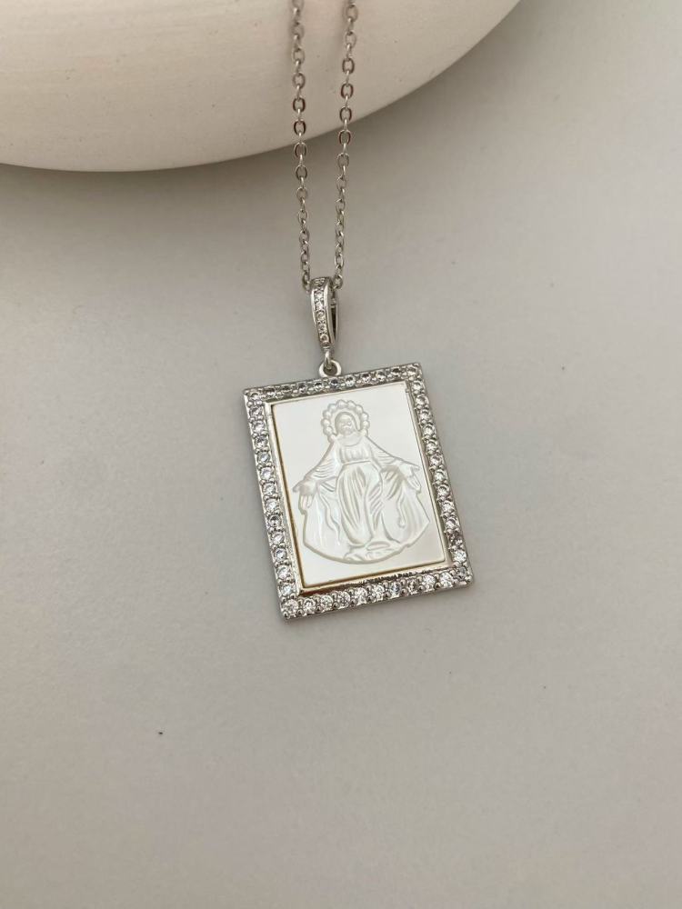 Elegant Shell Pendant Necklace With Zircon Edge Virgin Head Design DIY Accessories  Fashion Label