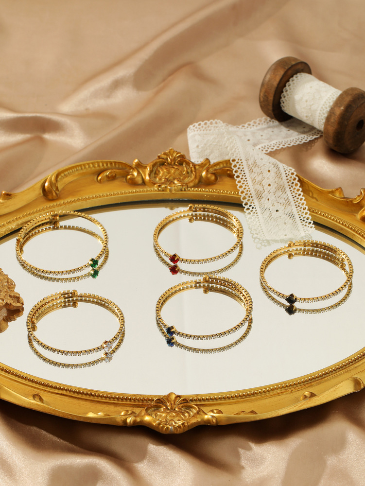 Adjustable Double Layer Titanium Steel Bracelet Full Diamond Stainless Steel Ring Vintage Diamond Jewelry Accessories