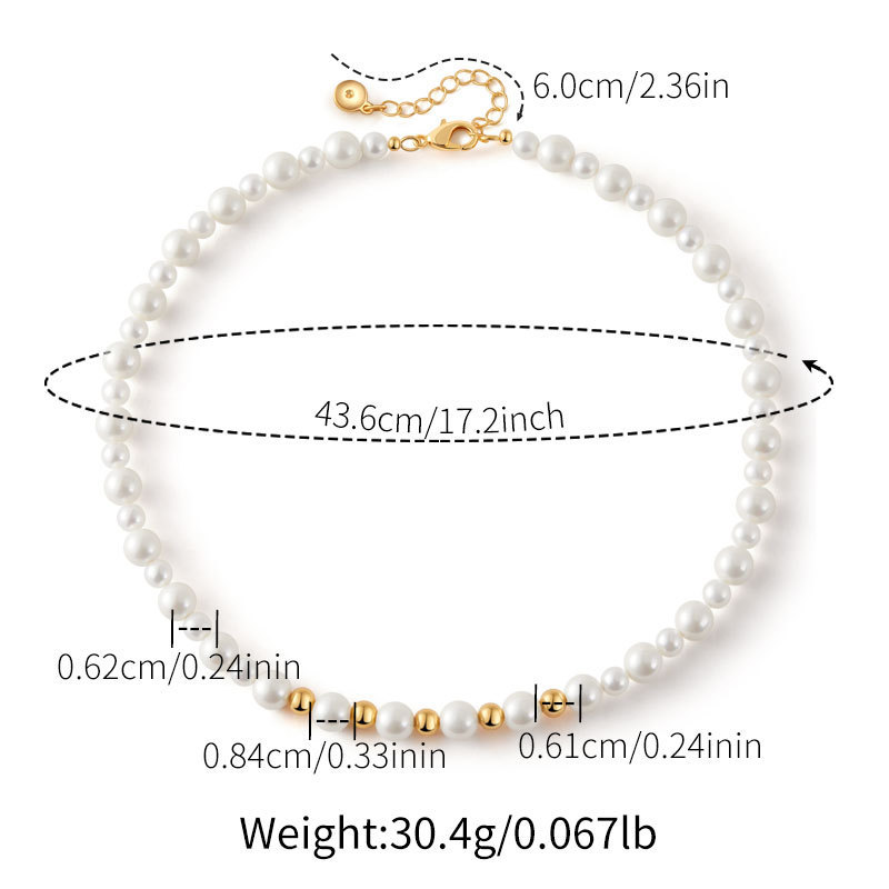 Handmade Pearl Shell Bead Necklace Vintage Versatile Elegant Women's Geometric Pattern Copper Jewelry Accessories Necklace