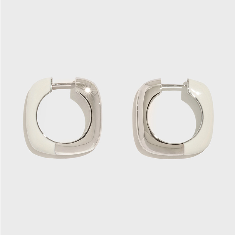 Fashionable White Red Enamel Drip Oil Earrings Women's Style Personality Clasps Geometric Pattern Copper Jewelry Earrings