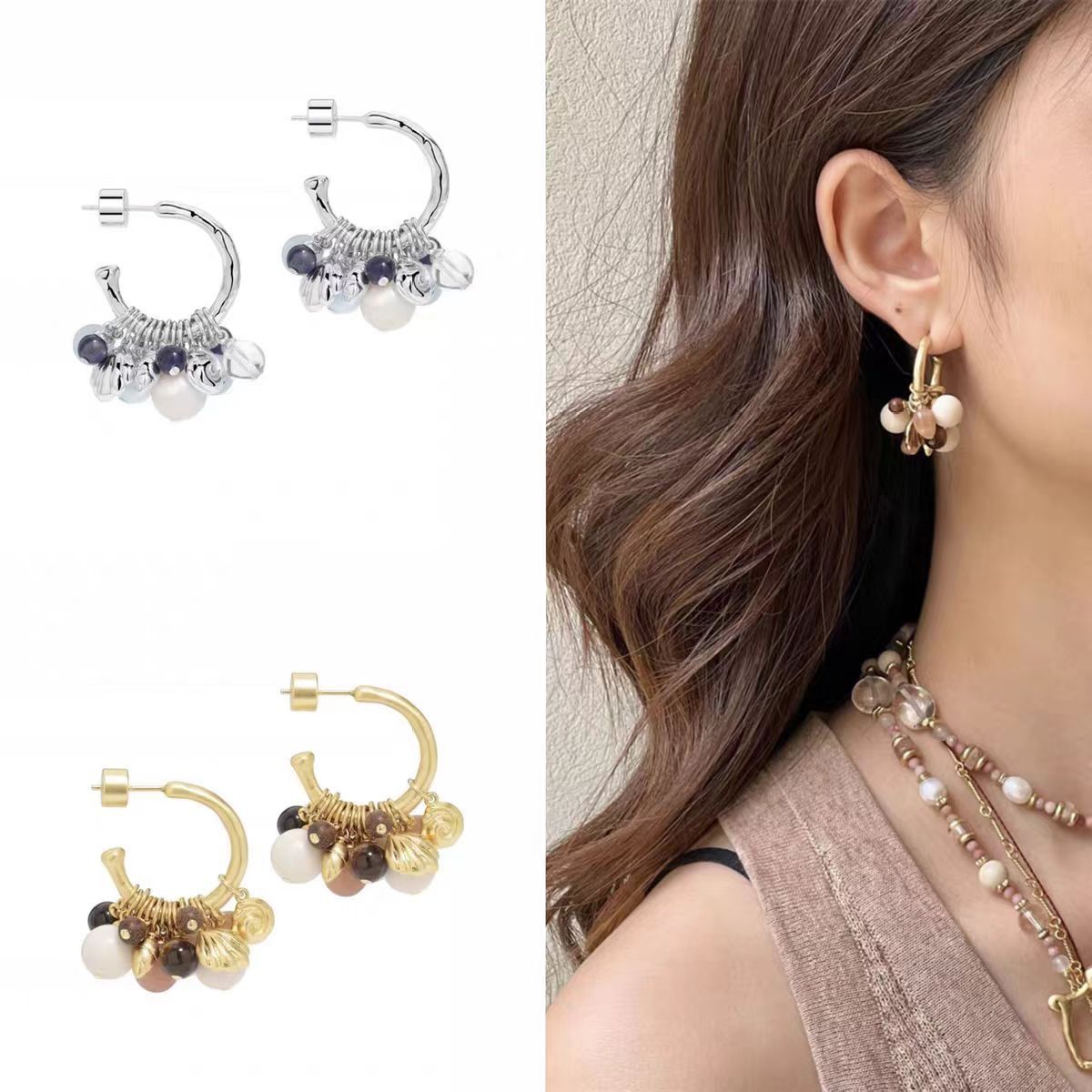 Natural Stone Shell Tassel Earrings Vacation Series Luxury Design Sensation Beads Dangle Earrings Versatile Fashion Accessories