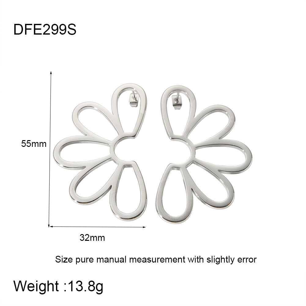 Exaggerated Design Hollow Petal Symmetrical Earrings Gold Plated Stainless Steel Simple Bohemian Style Women's Jewelry