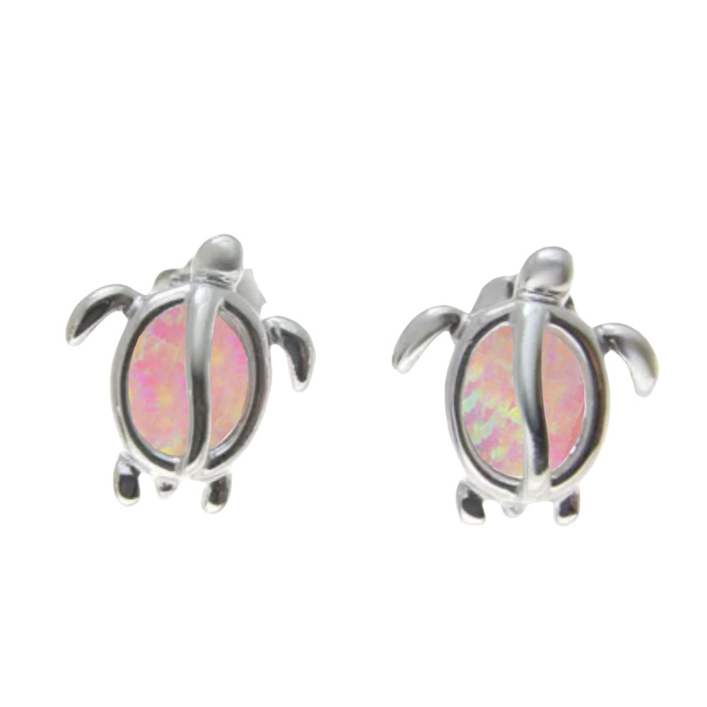 Adorable Pink Opal Turtle Earrings For Girls Trendy Geometric Pattern Holiday Style Copper Jewelry Accessories