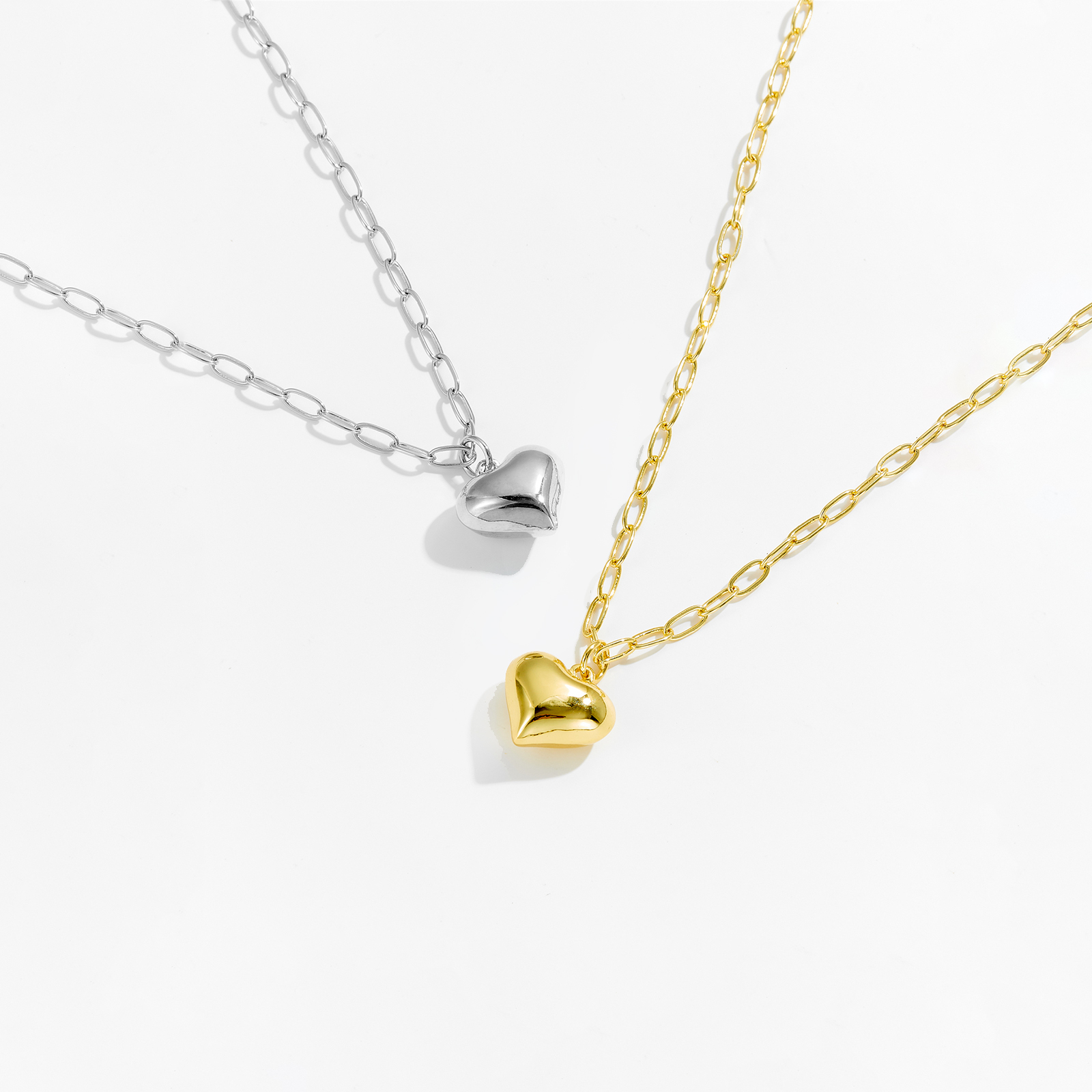 Retro Simple Style Heart Shape Copper Women's Cable Chain Earrings Necklace