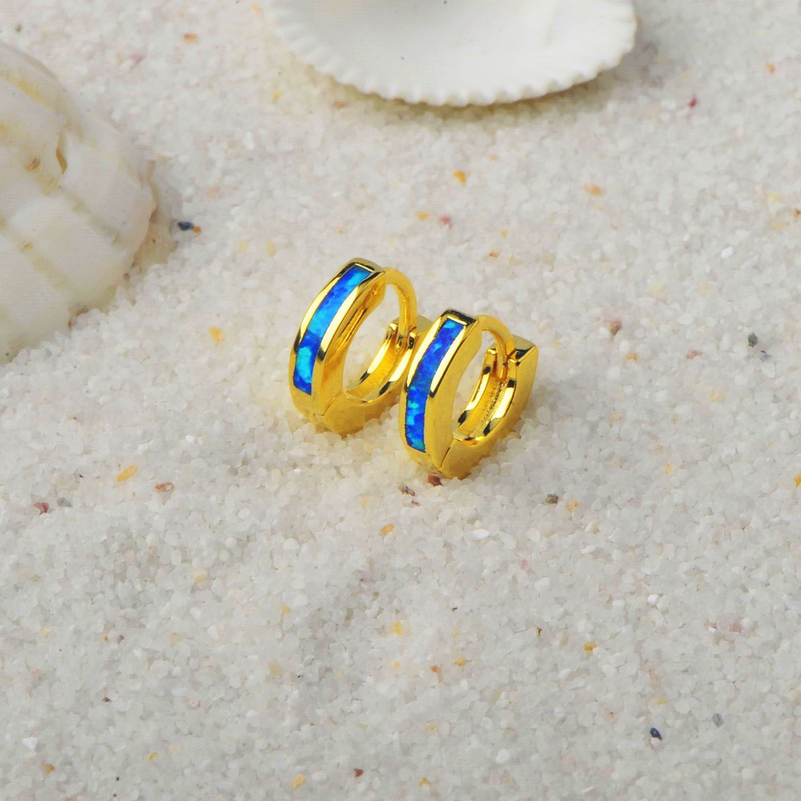 Hawaii Style Blue Opal 10mm Earrings Fashionable TikTok Trend Copper Material Unisex Round Craft Jewelry Accessories