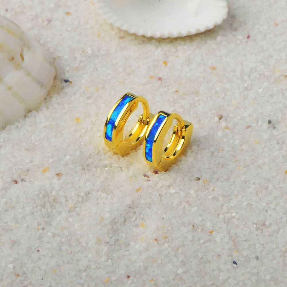 Hawaii Style Blue Opal 10mm Earrings Fashionable TikTok Trend Copper Material Unisex Round Craft Jewelry Accessories