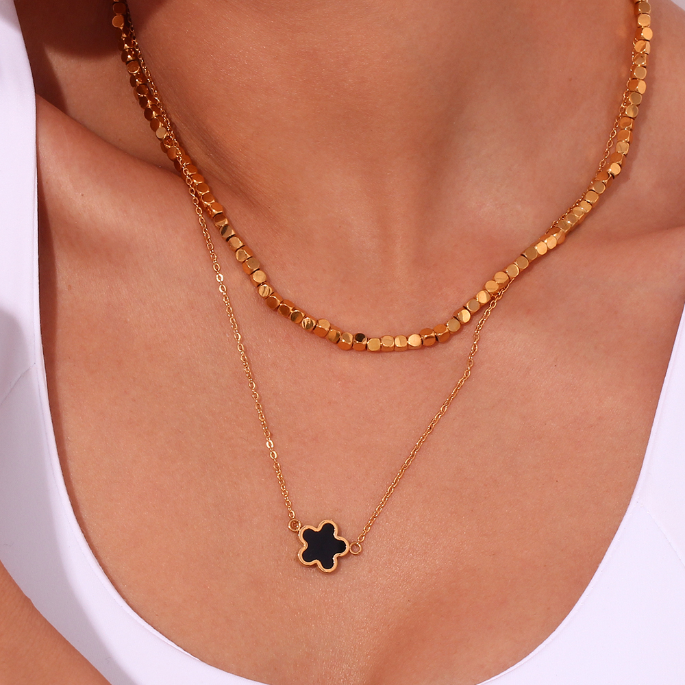 304 Stainless Steel Solid Color PVD Coated Stone-Free 18K Real Gold Plated Basic Simple Style Classic Style Waterproof Non Tarnish Plating Necklace