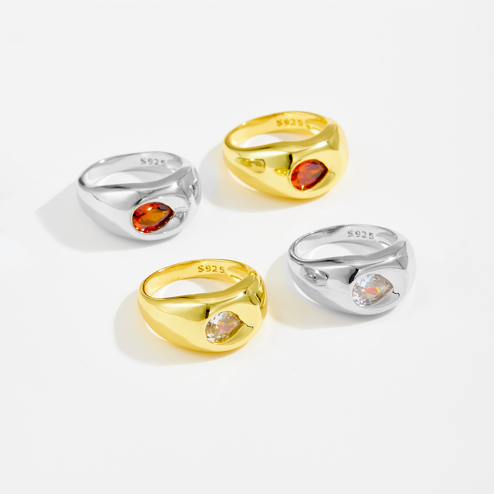 Elegant European Design Pear Shaped Zircon Ring Vintage Style Gold Plated 18K Yellow Gold Simple Fashion Women's Ring
