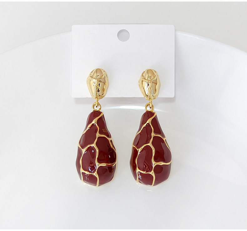 Fashionable Vintage Striped Drip Glaze Earrings For Women French Style Cracked Pattern Puzzle Drop Earrings Water Pattern Accessories
