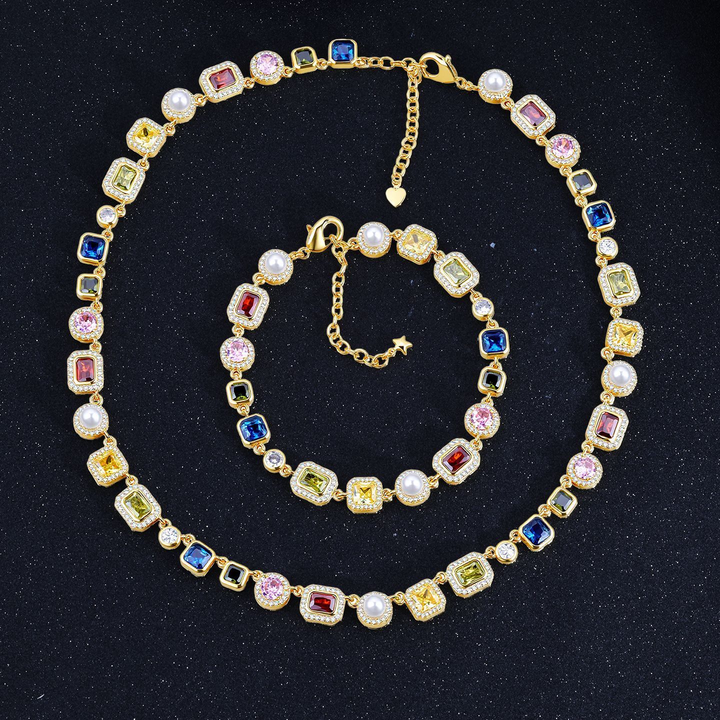 Fashion Chain Necklace Multi-Color Cubic Oxidized Zirconia Gemstone Enamel Pattern Mix Color Hip Hop Jewelry Accessory