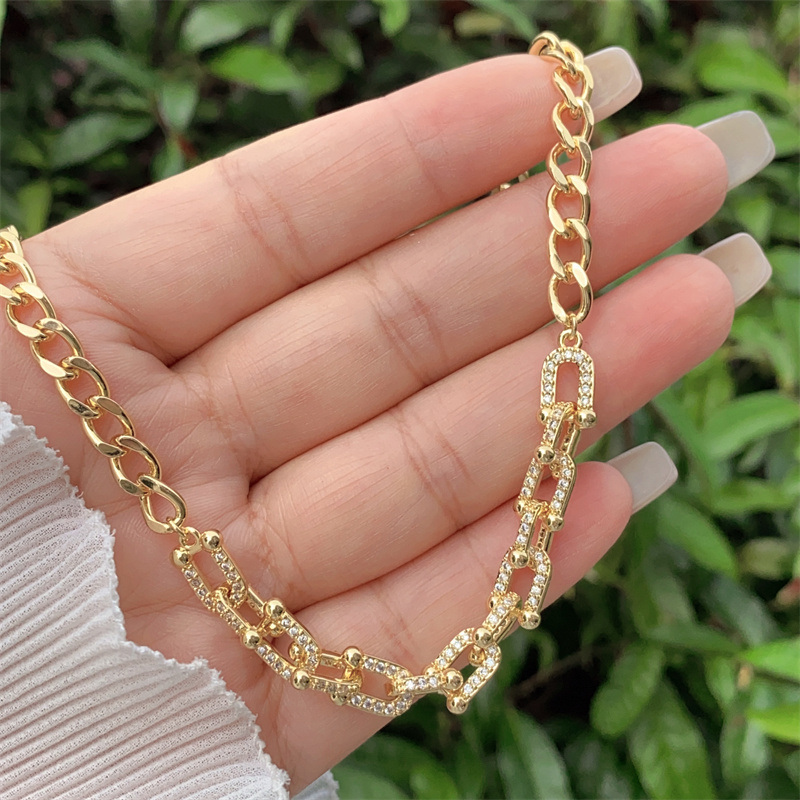 Classic Simple Copper Plated 18K Gold Zirconia Necklace Bracelet Set Adjustable Fashionable Unisex Daily Wear Gift Suitable
