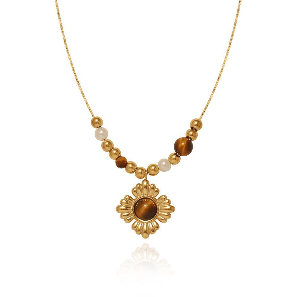PVD Coated Real Gold Plated 18K Gold Flower 304 Stainless Steel IG Style Classic Style Waterproof Non Tarnish Titanium Steel Pendant Necklace