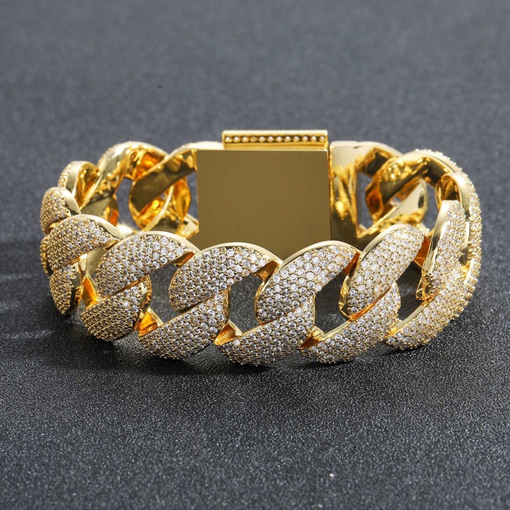 Qiji Hip Hop Necklace 22mm Wide Bubble Cuban Chain 5 Rows Diamond Personality Dominant Trendy Zircon Men's Jewelry Accessory