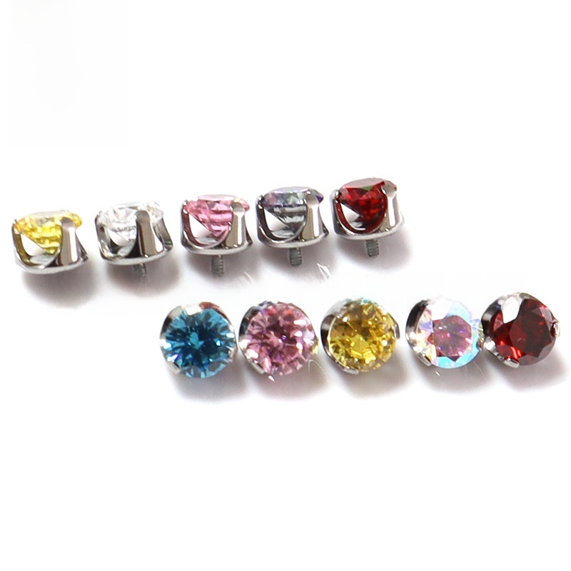 Titanium Alloy Ear Studs Three Claw Zircon Flat Bottom Lip Screw Inner Thread Piercing Jewelry Ear Bone Screw Accessories